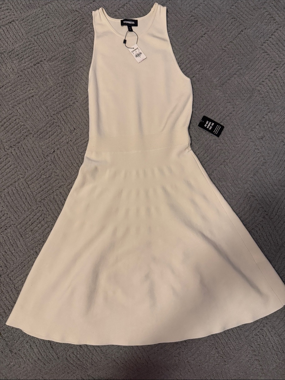 Express Cream Sleeveless Knit Fit-and-Flare Midi Dress